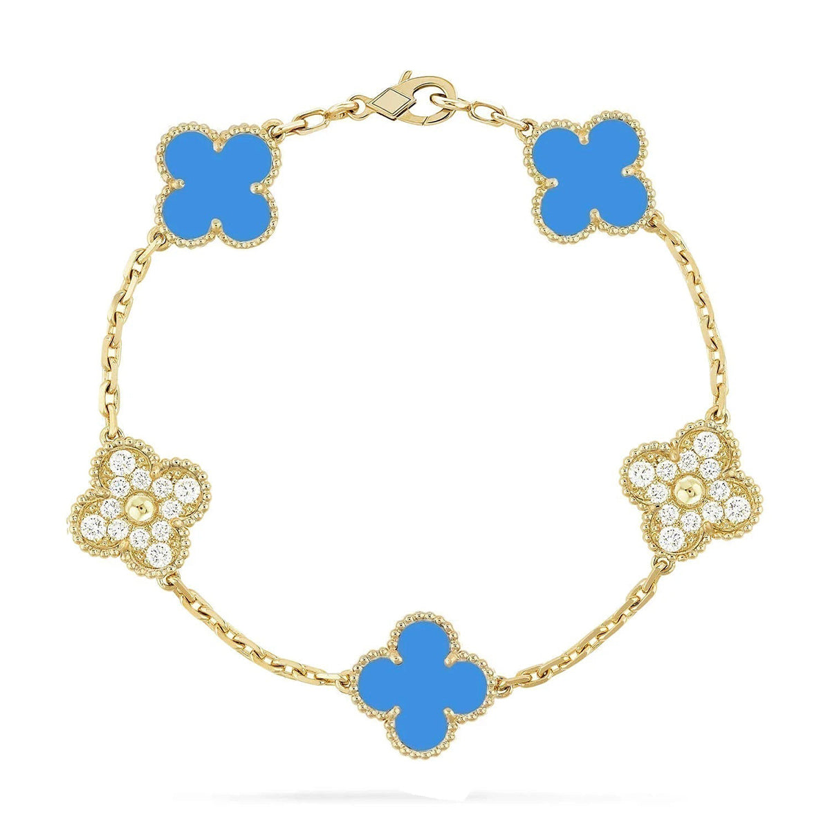 [Radiant Gem]New CLOVER 5 MOTIF BLUE AGATE BRACELET COLLECTION