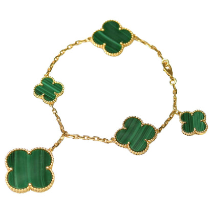 [Radiant Gem]¯MAGIC CLOVER MALACHITE GOLD BRACELET 5 MOTIFS