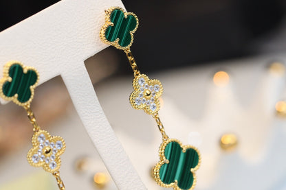 [Radiant Gem]¯CLOVER EARRINGS GOLD MALACHITE DIAMOND 3 MOTIF