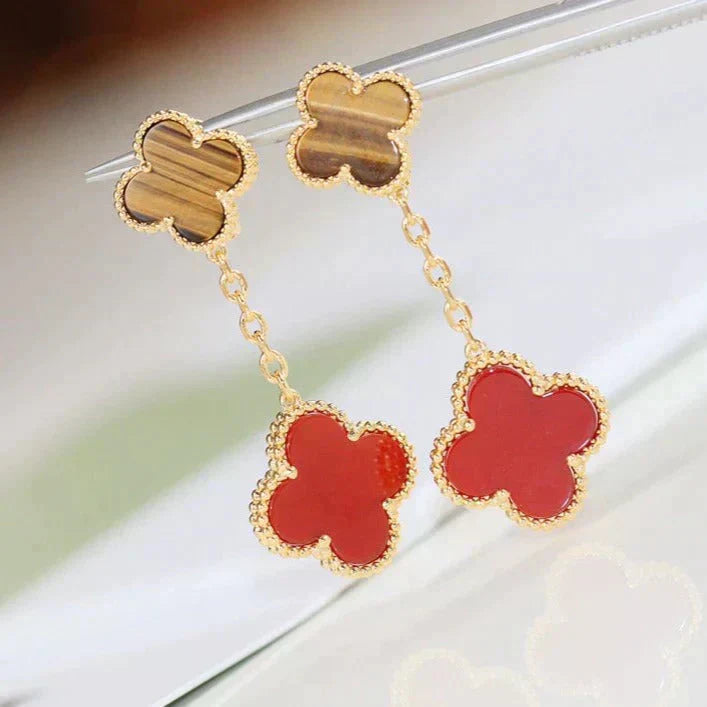 [Radiant Gem]¯CLOVER  2 MOTIF  TIGER EYE CARNELIAN EARRINGS