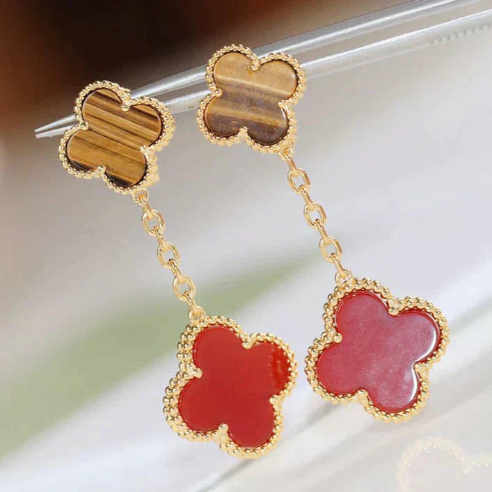 [Radiant Gem]¯CLOVER  2 MOTIF  TIGER EYE CARNELIAN EARRINGS