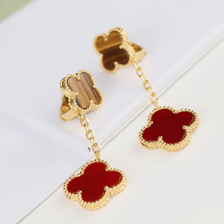 [Radiant Gem]¯CLOVER  2 MOTIF  TIGER EYE CARNELIAN EARRINGS