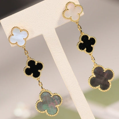 [Radiant Gem]¯CLOVER EARRINGS GOLD ONYX MOP 3 MOTIF