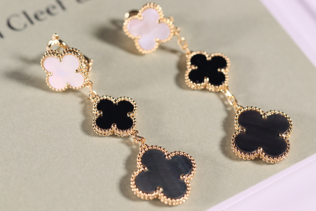 [Radiant Gem]¯CLOVER EARRINGS GOLD ONYX MOP 3 MOTIF