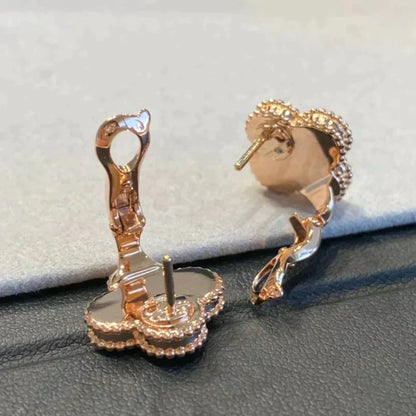 [Radiant Gem]¯CLOVER MEDIUM 1 MOTIFS GRAY MOP  DIAMOND EARRINGS