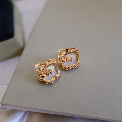 [Radiant Gem]¯LUCKY PINK GOLD WHITE MOP EARRINGS