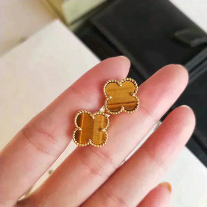 [Radiant Gem]¯CLOVER MEDIUM 1 MOTIFS TIGER EYE EARRINGS