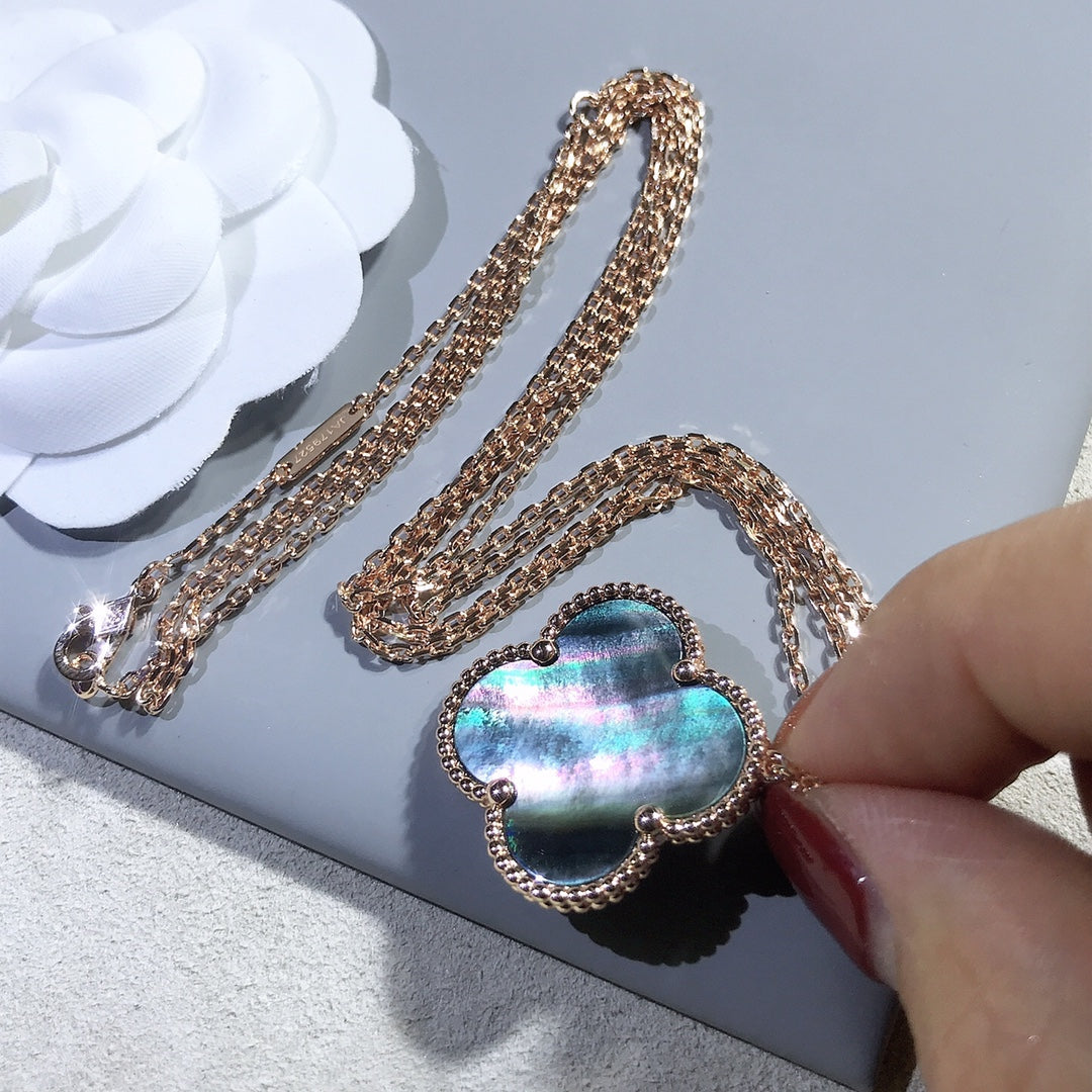 [Radiant Gem]¯CLOVER 25MM GOLD DARK MOP BIG CLOVER NECKLACE