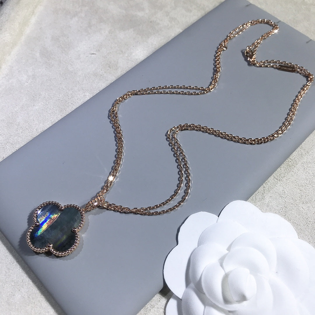 [Radiant Gem]¯CLOVER 25MM GOLD DARK MOP BIG CLOVER NECKLACE