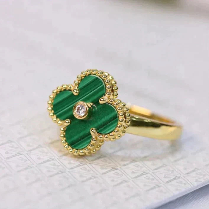 [Radiant Gem]¯CLOVER MALACHITE RING GOLD DIAMOND
