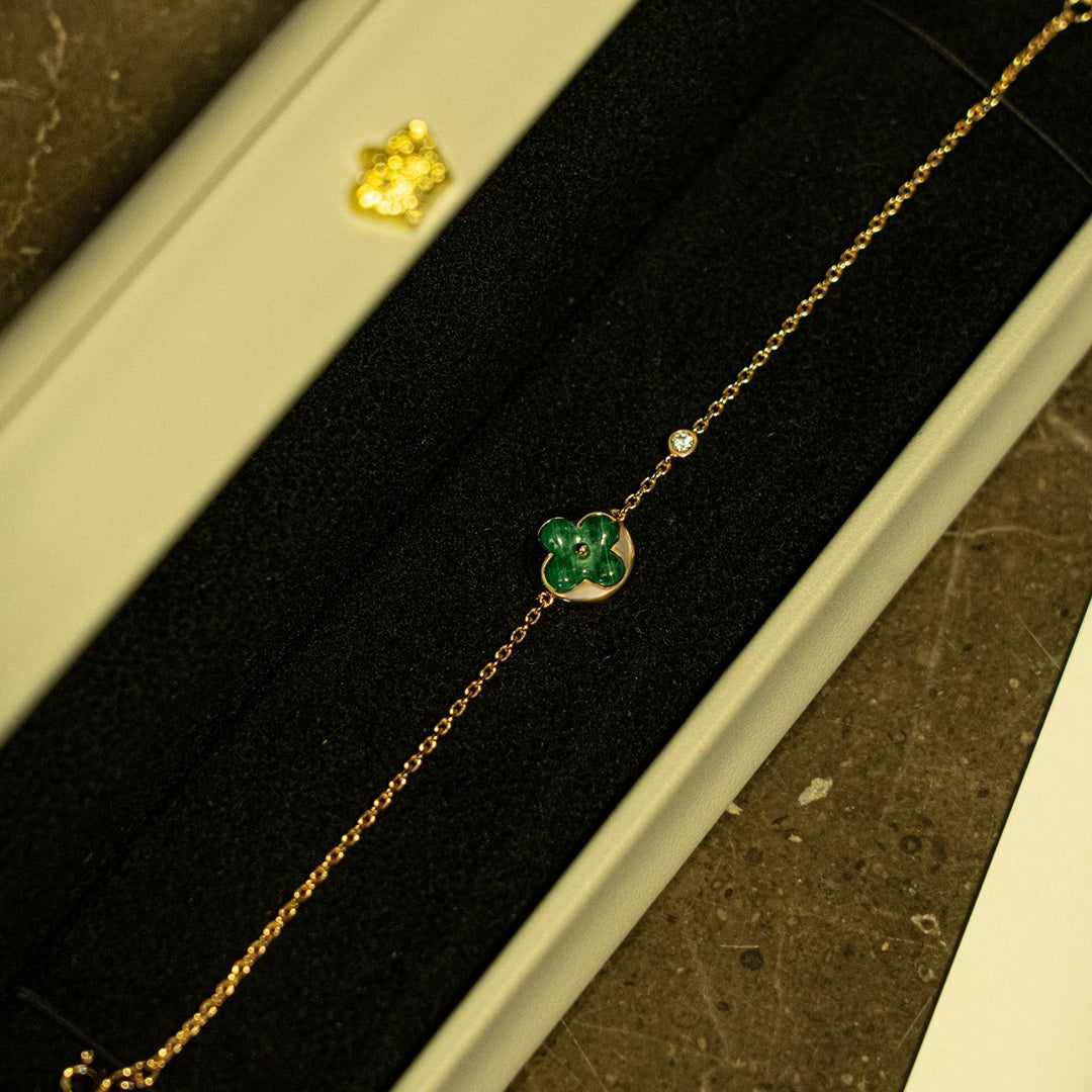 [Radiant Gem]¯SUN MALACHITE 1 DIAMOND PINK GOLD BRACELET
