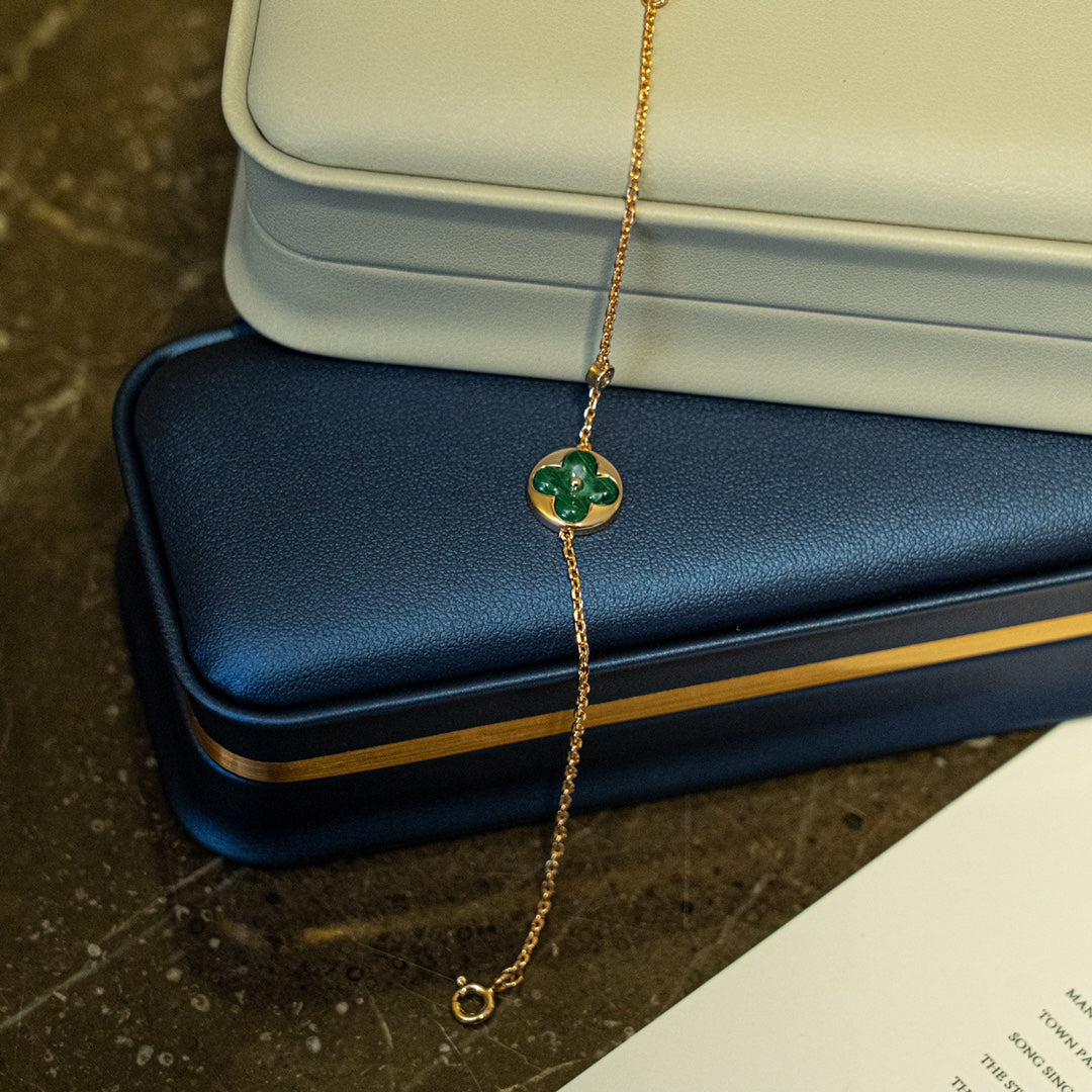 [Radiant Gem]¯SUN MALACHITE 1 DIAMOND PINK GOLD BRACELET
