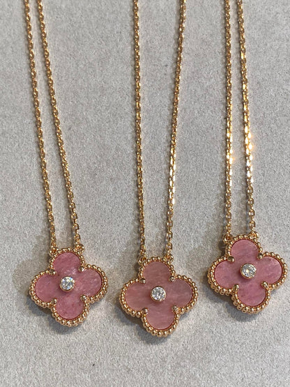 [Radiant Gem]¯CLOVER 15MM DIAMOND RHODONITE NECKLACE