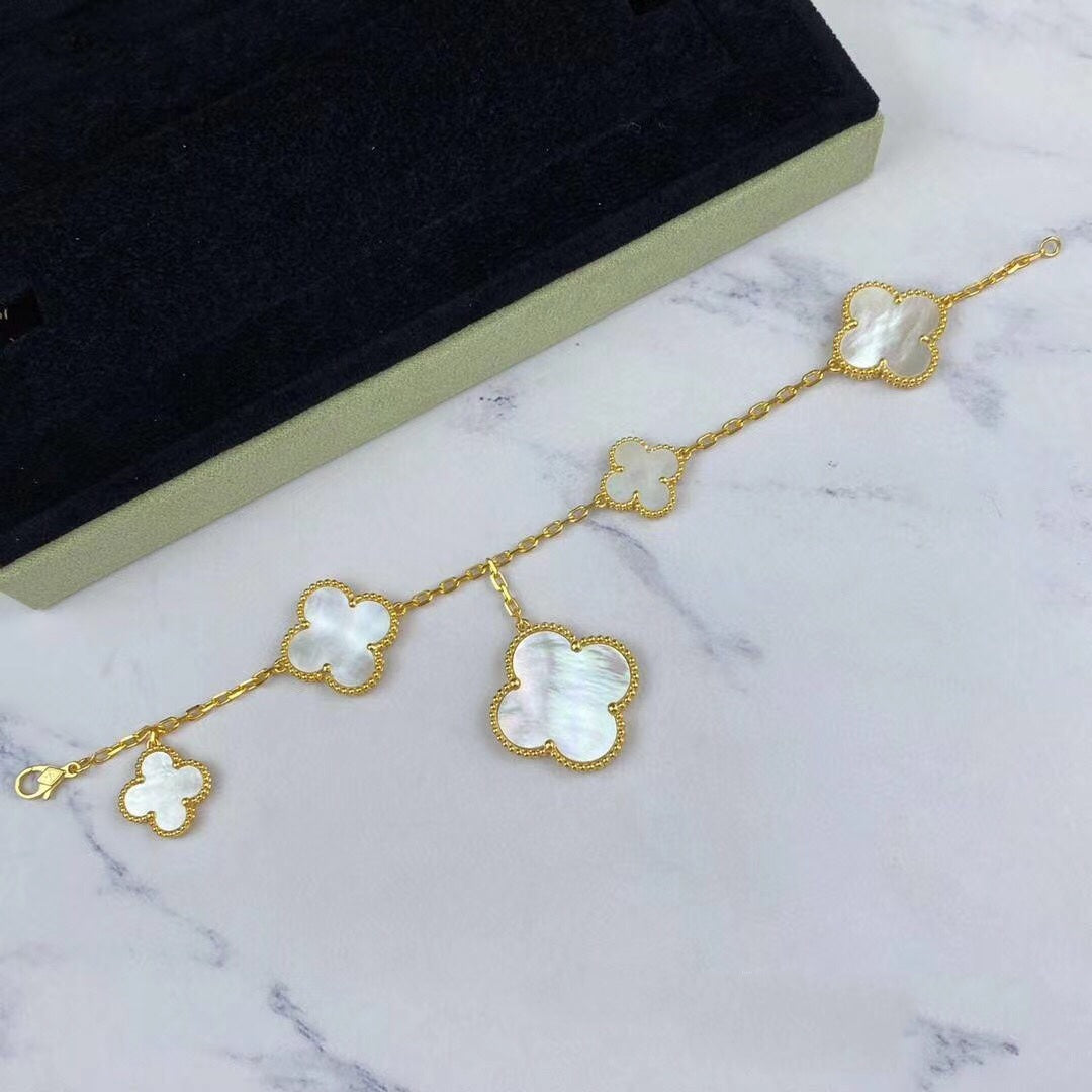 [Radiant Gem]¯MAGIC CLOVER MOP GOLD BRACELET 5 MOTIFS