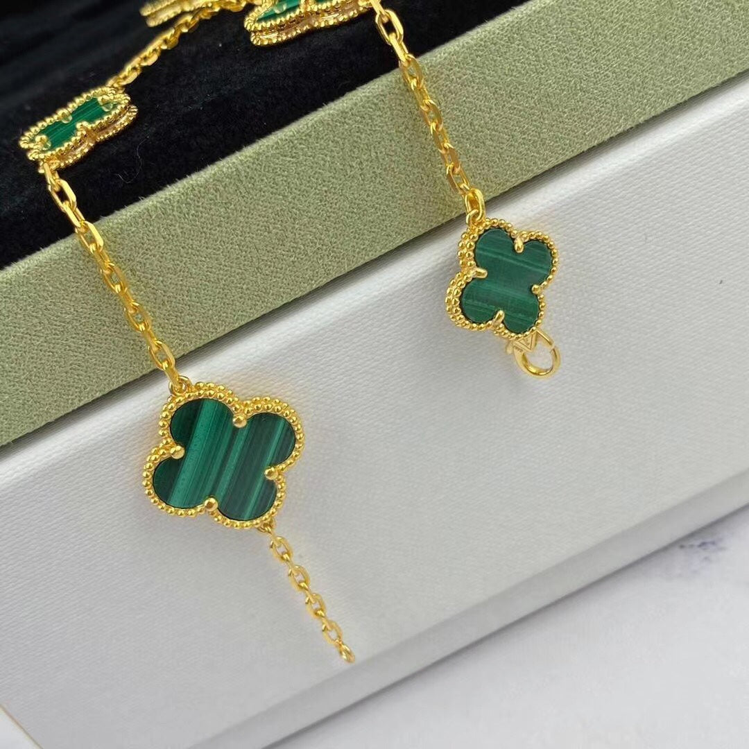 [Radiant Gem]¯MAGIC CLOVER MALACHITE GOLD BRACELET 5 MOTIFS