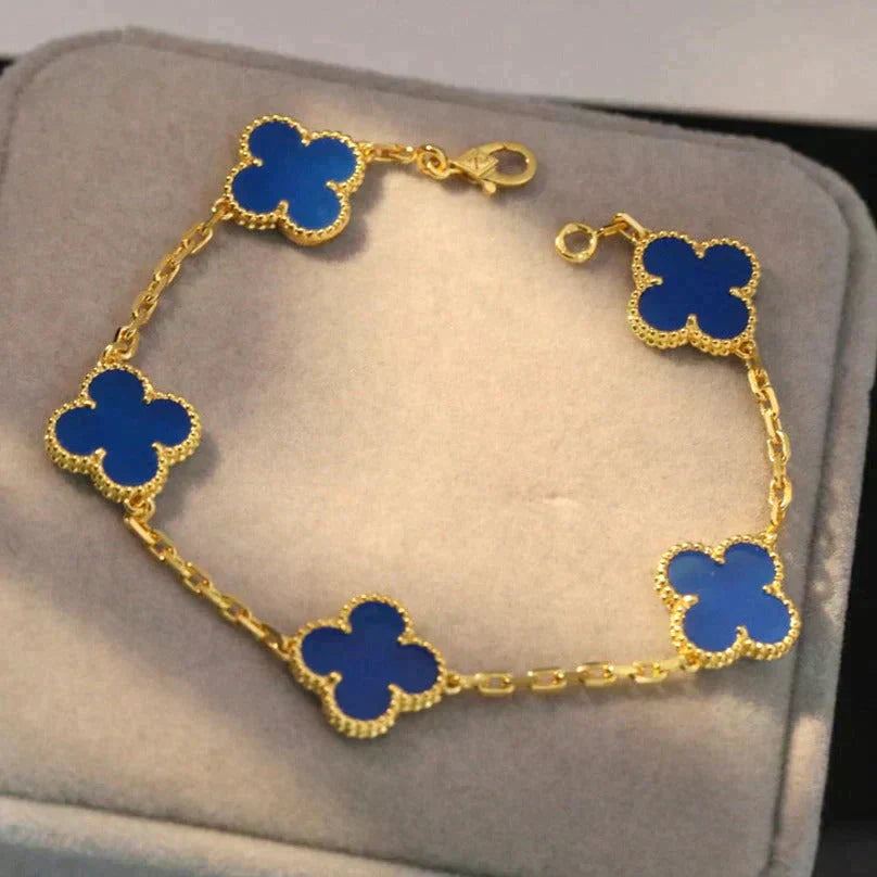[Radiant Gem]New CLOVER 5 MOTIF BLUE AGATE BRACELET COLLECTION
