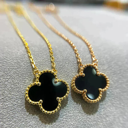 [Radiant Gem]¯CLOVER 15MM BLACK ONYX SINGLE FLOWER NECKLACE