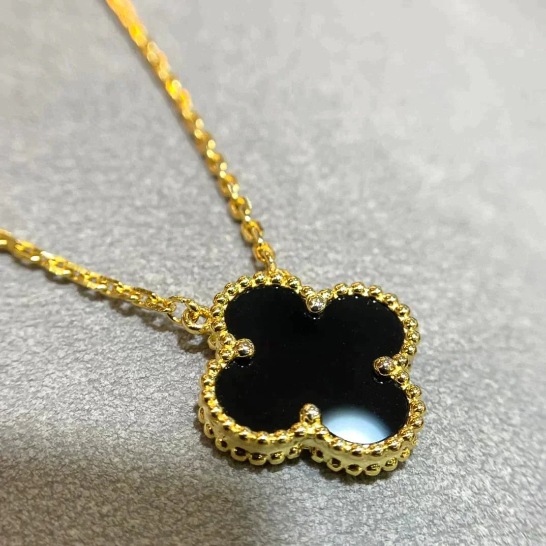 [Radiant Gem]¯CLOVER 15MM BLACK ONYX SINGLE FLOWER NECKLACE