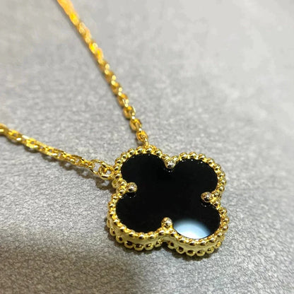 [Radiant Gem]¯CLOVER 15MM BLACK ONYX SINGLE FLOWER NECKLACE