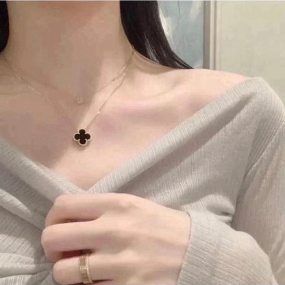 [Radiant Gem]¯CLOVER 15MM BLACK ONYX SINGLE FLOWER NECKLACE