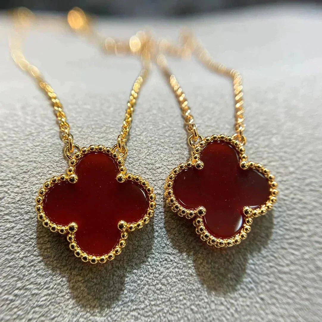 [Radiant Gem]¯CLOVER 15MM CARNELIAN SINGLE FLOWER NECKLACE