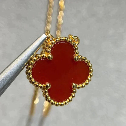 [Radiant Gem]¯CLOVER 15MM CARNELIAN SINGLE FLOWER NECKLACE