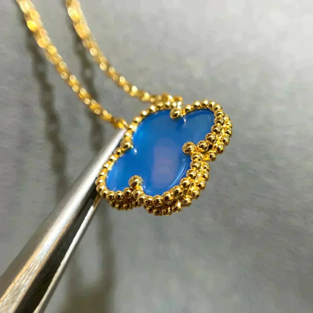 [Radiant Gem]¯CLOVER 15MM BLUE AGATE NECKLACE