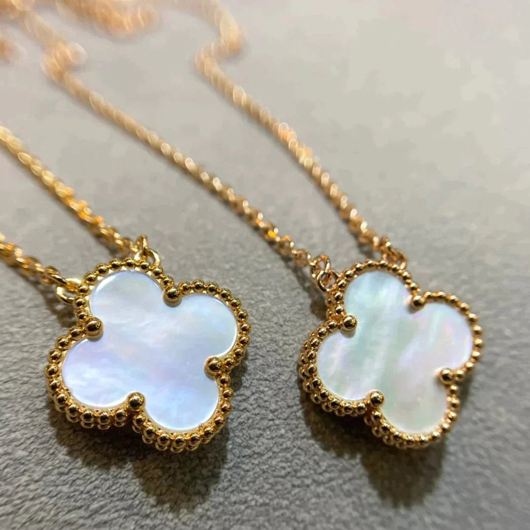 [Radiant Gem]CLOVER 15MM WHITE MOTHER-OF-PEARL GOLD NECKLACE