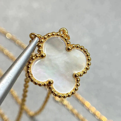 [Radiant Gem]CLOVER 15MM WHITE MOTHER-OF-PEARL GOLD NECKLACE