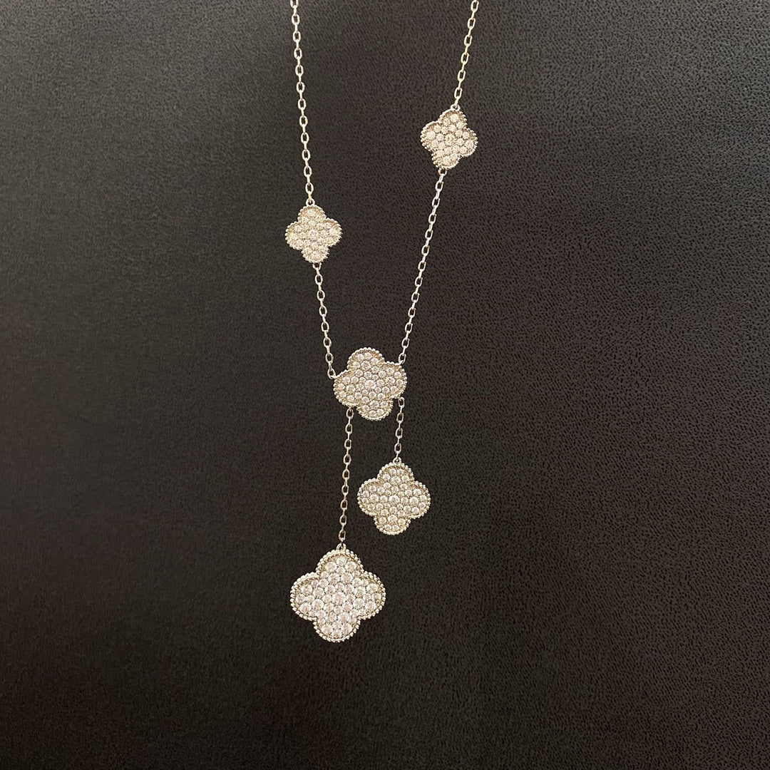 [Radiant Gem]¯CLOVER 5 MOTIFS SILVER DIAMONDS NECKLACE