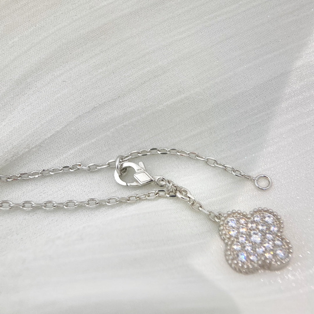 [Radiant Gem]¯CLOVER 5 MOTIFS SILVER DIAMONDS NECKLACE