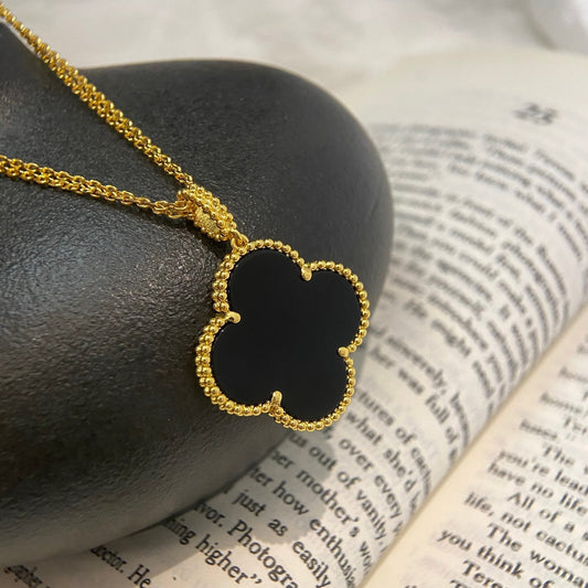 [Radiant Gem]¯CLOVER 25MM NECKLACE GOLD ONYX