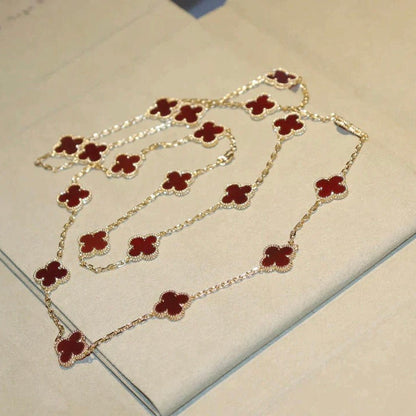 [Radiant Gem]¯CLOVER 20 MOTIFS CARNELIAN NECKLACE