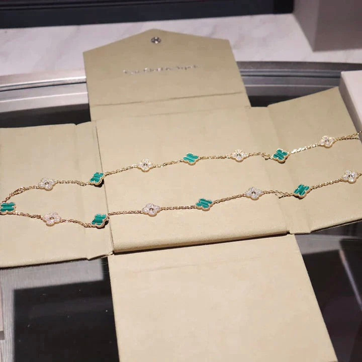 [Radiant Gem]¯CLOVER 20 MOTIFS MALACHITE DIAMOND NECKLACE