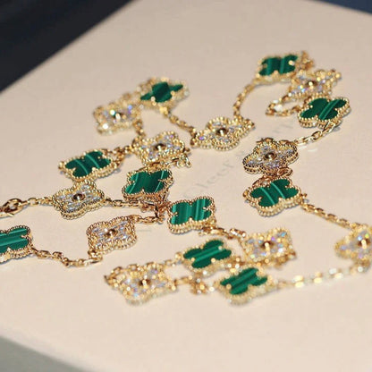 [Radiant Gem]¯CLOVER 20 MOTIFS MALACHITE DIAMOND NECKLACE