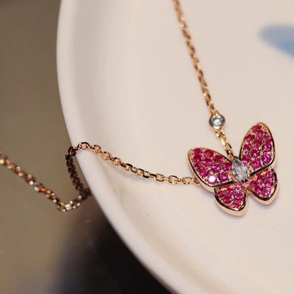 [Radiant Gem]¯BUTTERFLY RED DIAMOND ROSE GOLD NECKLACE