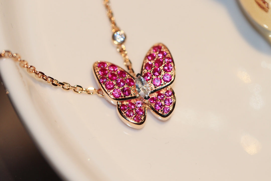 [Radiant Gem]¯BUTTERFLY RED DIAMOND ROSE GOLD NECKLACE