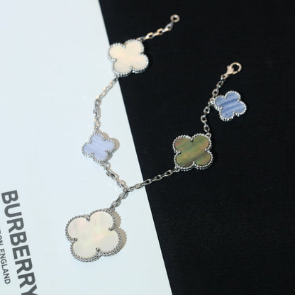 [Radiant Gem]¯CLOVER BRACELET 5 MOTIFS MOP CHALCEDONY SILVER