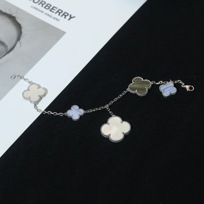 [Radiant Gem]¯CLOVER BRACELET 5 MOTIFS MOP CHALCEDONY SILVER