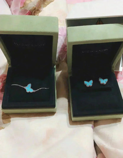 [Radiant Gem]¯BUTTERFLY TURQUOISE EARRINGS SILVER