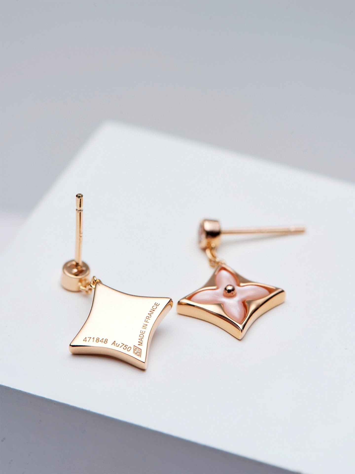 [Radiant Gem]¯DOUBLE STAR PINK GOLD MOP DROP EARRINGS