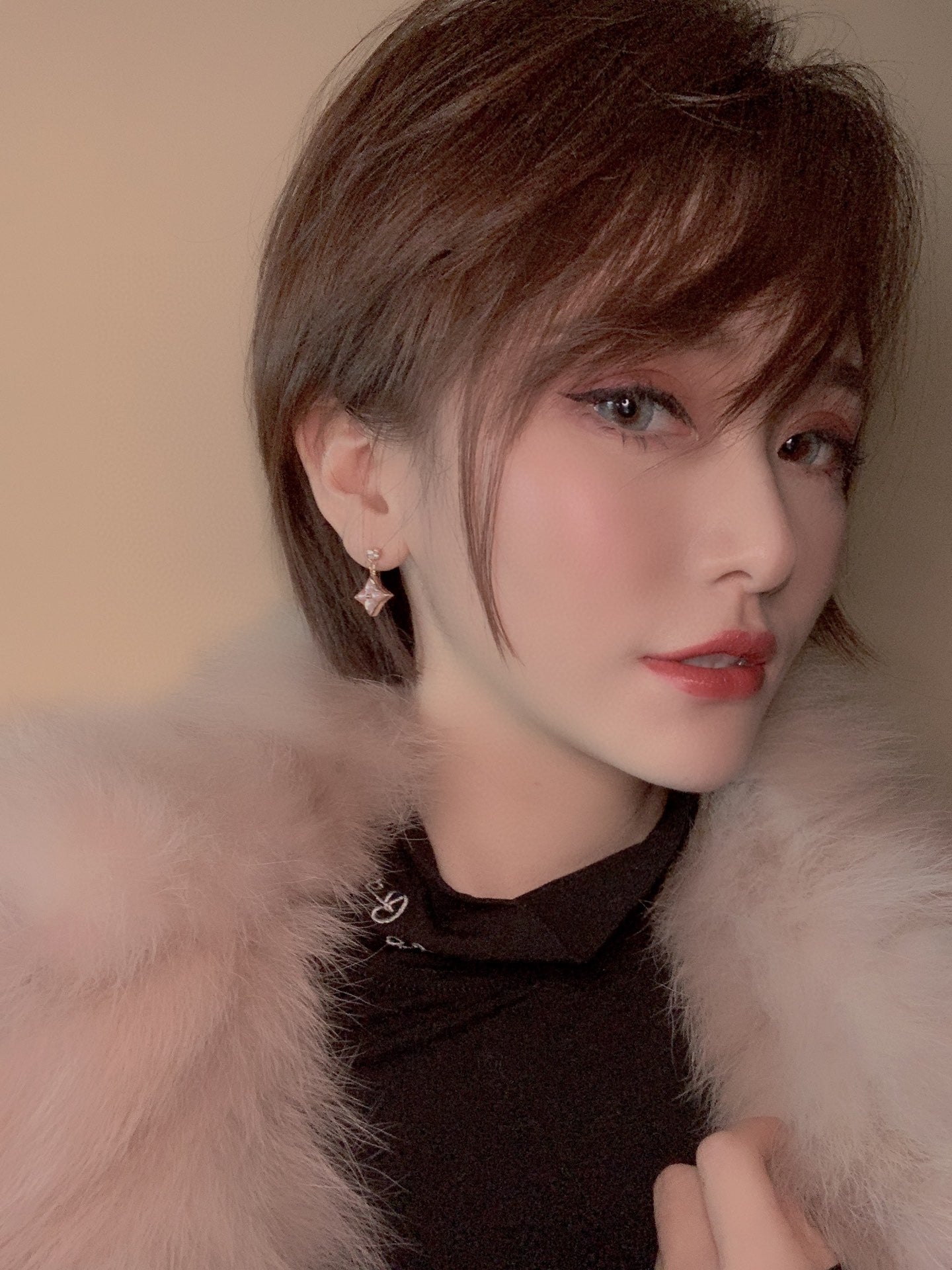 [Radiant Gem]¯DOUBLE STAR PINK GOLD MOP DROP EARRINGS