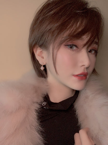 [Radiant Gem]¯DOUBLE STAR PINK GOLD MOP DROP EARRINGS