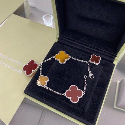 [Radiant Gem]¯CLOVER 5 MOTIFS SIVLER CARNELIAN TIGER EYE BRACELET