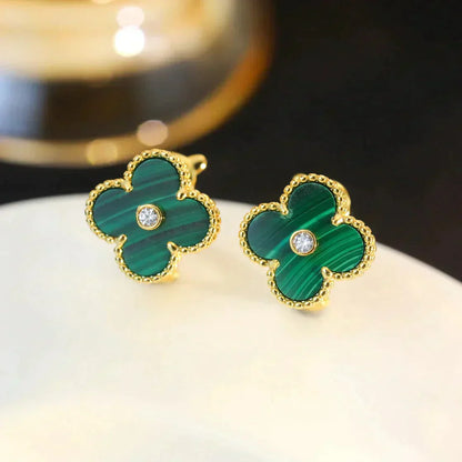 [Radiant Gem]¯CLOVER MEDIUM 1 MOTIFS MALACHITE DIAMOND EARRINGS