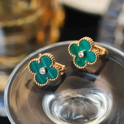 [Radiant Gem]¯CLOVER MEDIUM 1 MOTIFS MALACHITE DIAMOND EARRINGS