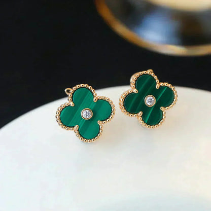 [Radiant Gem]¯CLOVER MEDIUM 1 MOTIFS MALACHITE DIAMOND EARRINGS