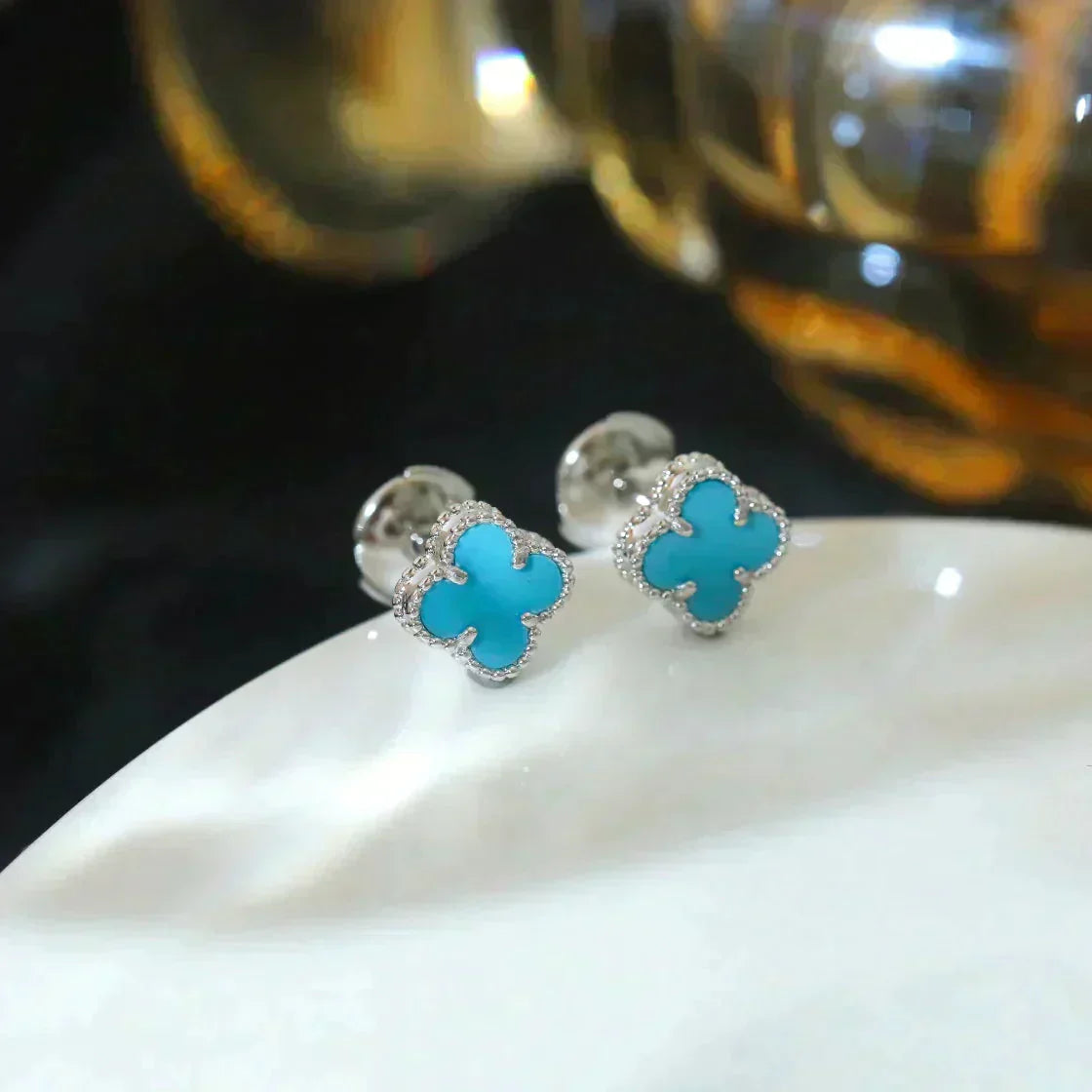 [Radiant Gem]¯CLOVER MINI 9.5MM ONYX STUD EARRINGS SILVER