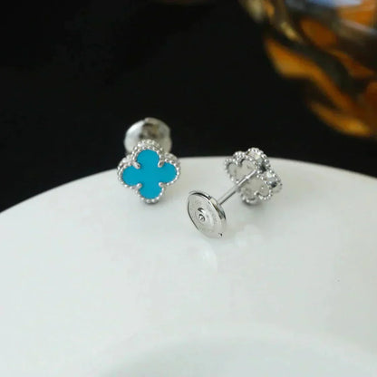 [Radiant Gem]¯CLOVER MINI 9.5MM ONYX STUD EARRINGS SILVER