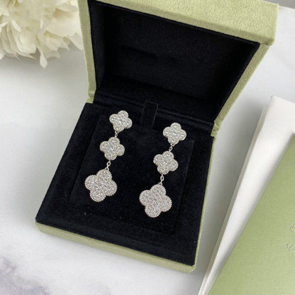 [Radiant Gem]¯CLOVER 3 MOTIF DIAMOND SILVER DROP EARRINGS